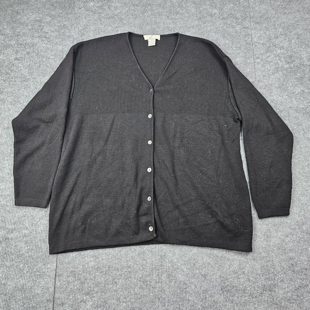Laura Leigh Cardigan Womens Large Black Merino Wool Sweater Italy Quiet Luxury